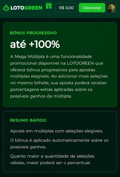 B&ocirc;nus progressivo de m&uacute;ltipla na Lotogreen
