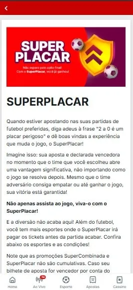 Captura de tela do Pagamento antecipado na Superbet