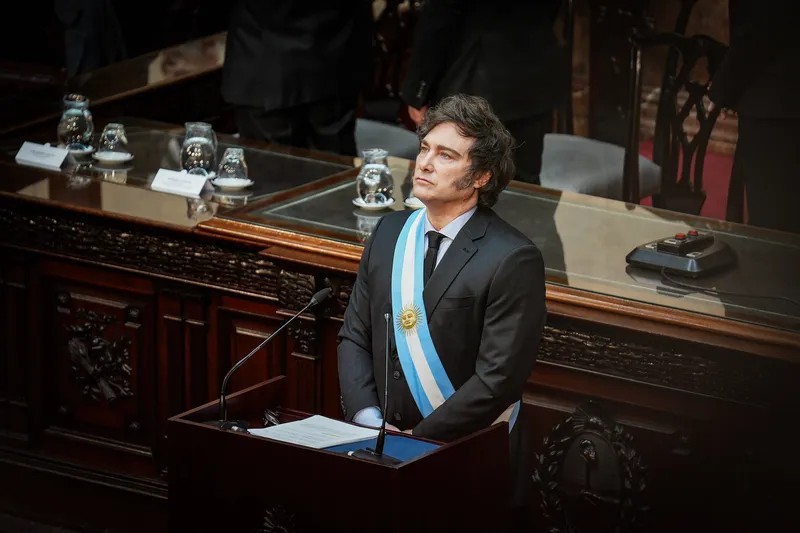 O presidente da Argentina, Javier Milei, em discurso no congresso argentino