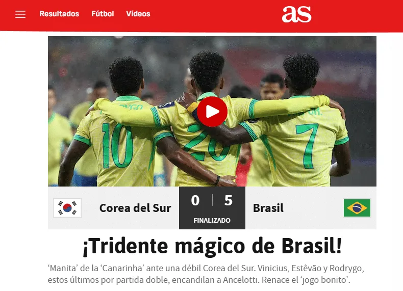 Jornal "as" analisa goleada da Sele&ccedil;&atilde;o
