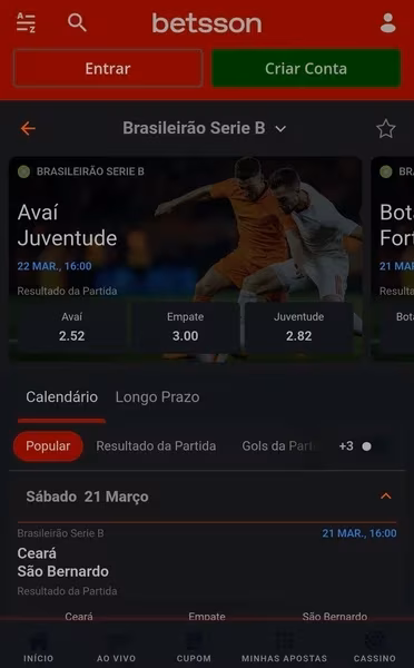 Apostas da Betsson dispon&iacute;veis em jogos da S&eacute;rie B do Brasileir&atilde;o
