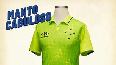 Nova camisa 3 do Cruzeiro &eacute; amarela, tem est&eacute;tica dos anos 90 e cara de Brasil 1994