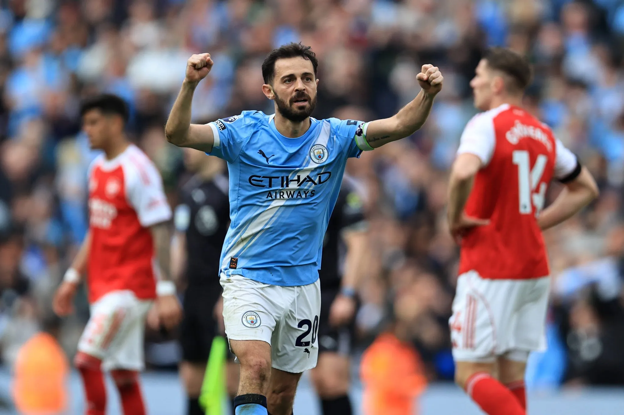 Bernardo Silva celebra gol do City contra o Arsenal