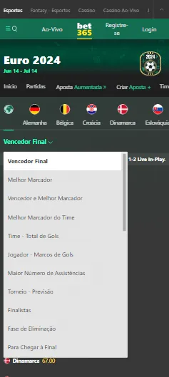 Apostas Especiais da Euro 2024 na Bet365