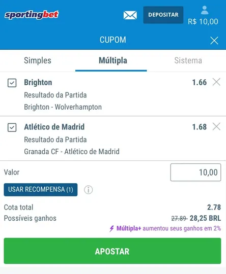 bilhete de aposta m&uacute;ltipla na sportingbet