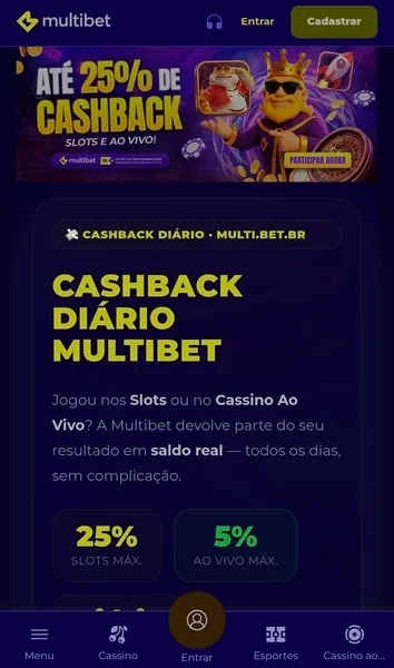 P&aacute;gina da promo&ccedil;&atilde;o de cashback em jogos de cassino na Multibet