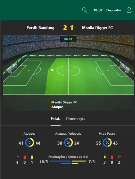 Captura de tela do campinho ao vivo para apostas na Bet365