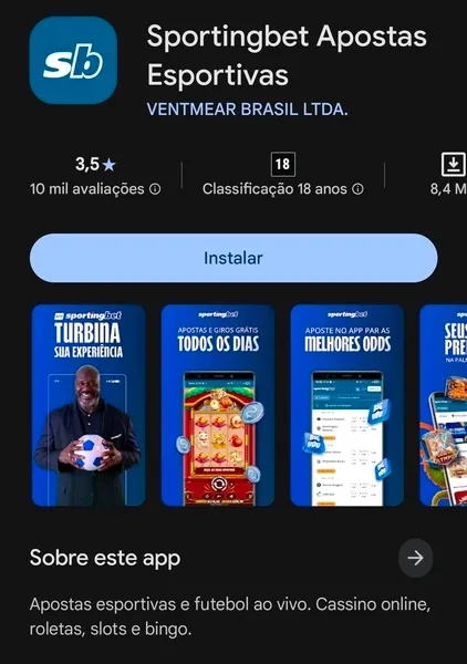 P&aacute;gina de download do aplicativo Sportingbet na Play Store (Android)