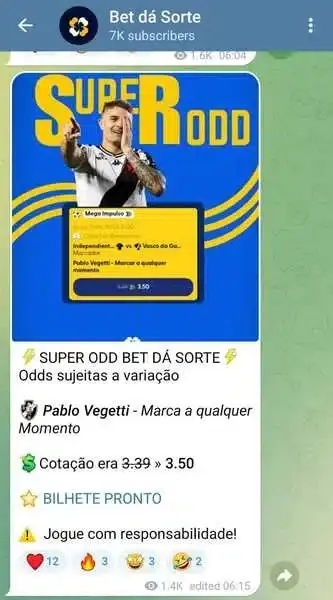 Captura de tela do grupo no Telegram da Bet d&aacute; Sorte