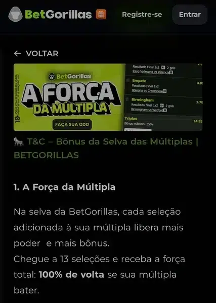 Captura de tela do b&ocirc;nus da BetGorillas