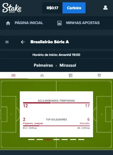Captura de tela das estat&iacute;sticas dispon&iacute;veis em um jogo de futebol na Stake
