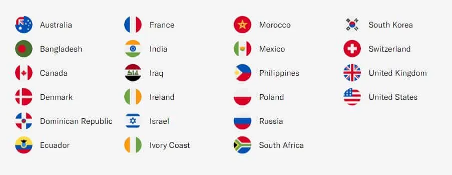 Infogr&aacute;fico com todos os pa&iacute;ses em que a BetMGM atua legalmente