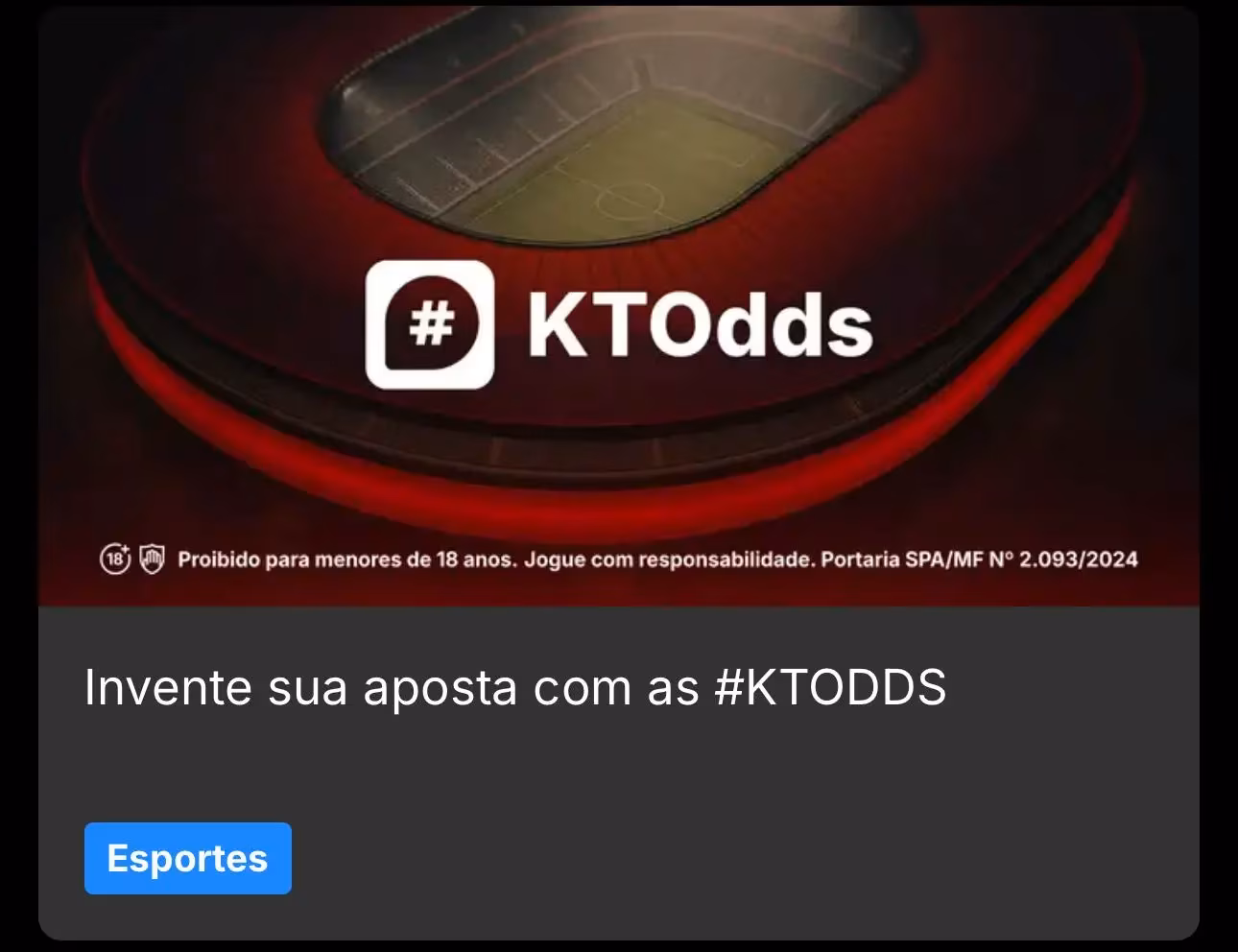 Post da KTO destacando sugest&otilde;es de apostas KTOdds compartilhadas nas redes sociais