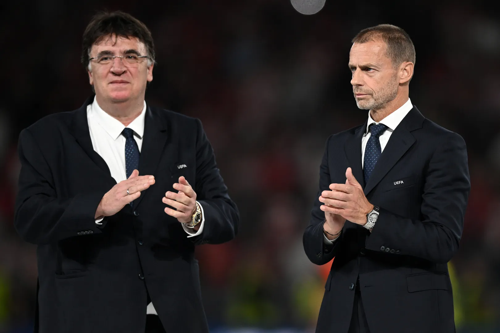 Theodore Theodoridis, secret&aacute;rio geral da Uefa, Aleksandar Ceferin, presidente da entidade
