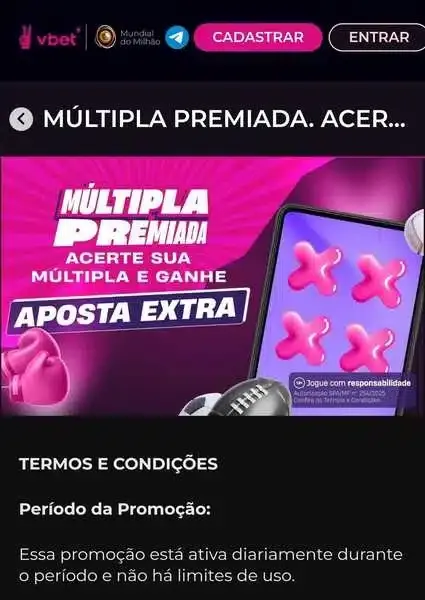 Captura de tela com a promo&ccedil;&atilde;o "M&uacute;ltipla Premiada" da Vbet