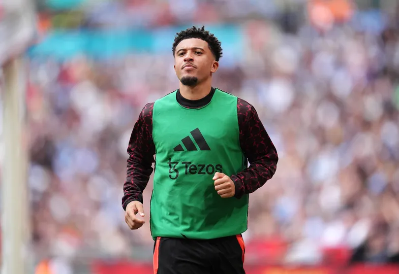 Sancho em pr&eacute;-jogo do Manchester United