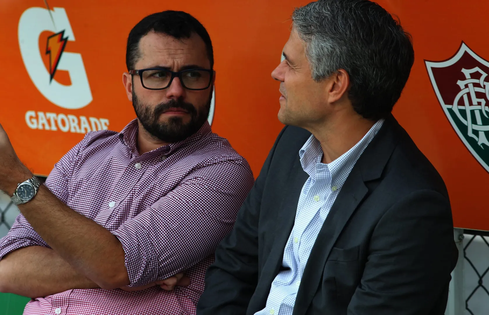 M&aacute;rio Bittencourt com Peter Siemsen: presidente do Fluminense come&ccedil;ou no clube como estagi&aacute;rio do departamento jur&iacute;dico em 1998 - Foto: NELSON PEREZ/FLUMINENSE F.C.