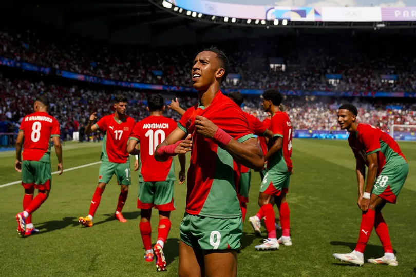 Com gols de Rahimi, Hakimi, Akhomach e Maouhoub, Marrocos vence os Estados Unidos e avan&ccedil;a &agrave;s semifinais das Olimp&iacute;adas no futebol masculino. Foto: Icon Sport