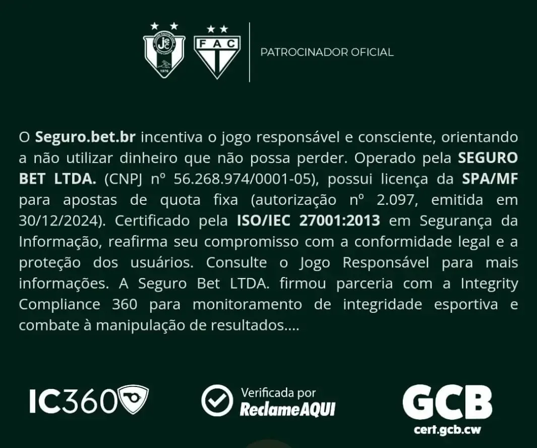Captura de tela do footer da casa de apostas, com informa&ccedil;&otilde;es que comprovam que a Segurobet &eacute; confi&aacute;vel.