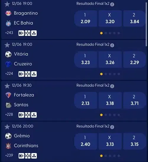 Odds de Resultado Final em jogos do Brasileir&atilde;o na Bet d&aacute; Sorte
