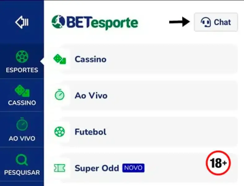 &Iacute;cone do chat ao vivo da BETesporte