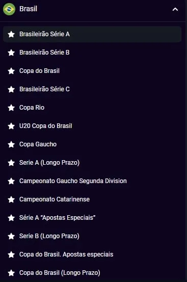Captura de tela com todas as op&ccedil;&otilde;es de apostas esportivas no Brasil da H2Bet