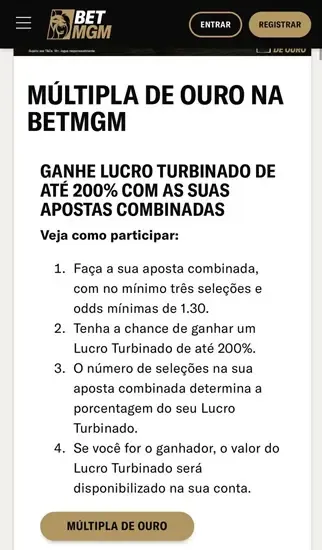 Captura de tela da explica&ccedil;&atilde;o do b&ocirc;nus M&uacute;ltipla de Ouro na BetMGM