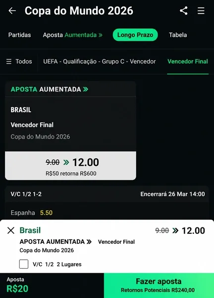 Aposta para o Brasil ser campe&atilde;o na Copa do Mundo na bet365