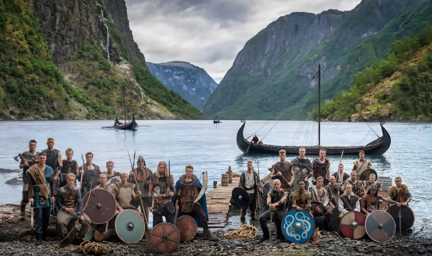 Plantel da sele&ccedil;&atilde;o norueguesa em foto com tem&aacute;tica viking 