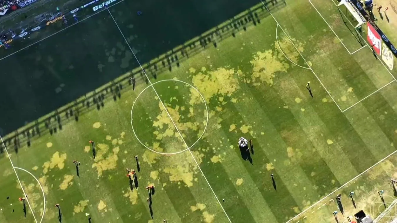 Gramado estava com manchas na partida contra o Vit&oacute;ria (Foto: Reprodu&ccedil;&atilde;o/TV Globo)