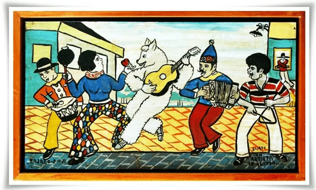 Quadro do artista pernambucano Bajado &eacute; representado no filme "O Agente Secreto", com torcedor do Santa Cruz como membro da orquestra (Foto: Arquivo Coral)