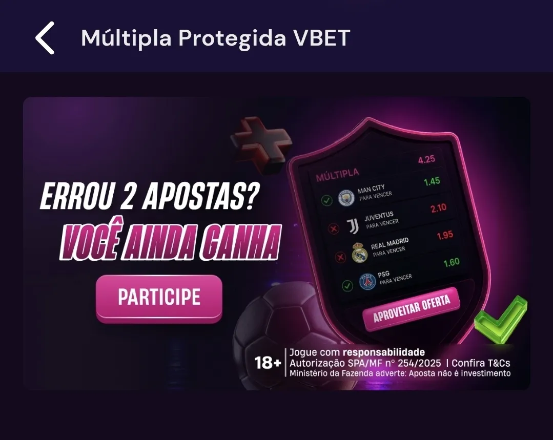 Captura de tela da logo da campanha da M&uacute;ltipla Protegida da Vbet.