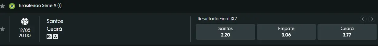Odds para Santos x Cear&aacute; na Hanzbet