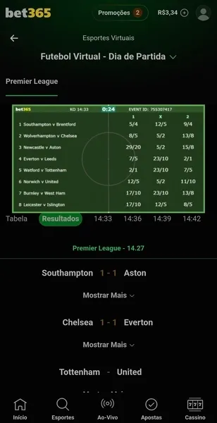 Aba &ldquo;Futebol Virtual - Dia de Partida&rdquo; na bet365 Brasil
