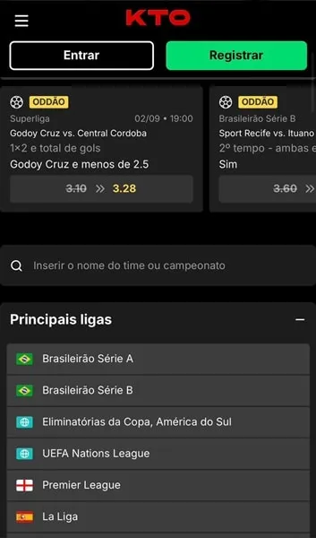 P&aacute;gina inicial da KTO Brasil na vers&atilde;o do app Android