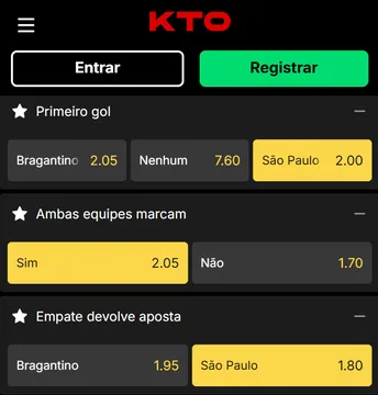 Exemplo de Criar Aposta com empate anula na KTO.