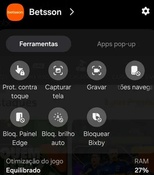 Recursos personaliz&aacute;veis dispon&iacute;veis no Game Booster do app Betsson Brasil