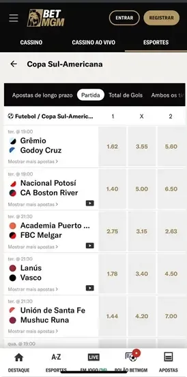 Jogos da Copa Sul-Americana dispon&iacute;veis na BetMGM com transmiss&atilde;o ao vivo em streaming