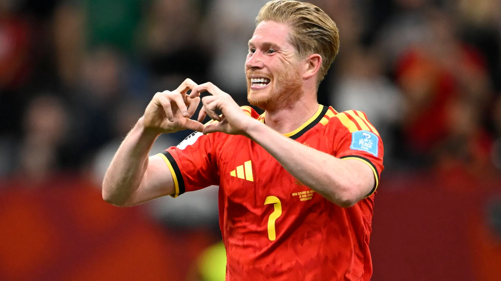 Kevin De Bruyne, atacante da B&eacute;lgica, comemora seu gol (3-0) durante a partida entre Nova Zel&acirc;ndia e B&eacute;lgica pelo Grupo G da Copa do Mundo FIFA 2026, no BC Place Stadium, em Vancouver, no Canad&aacute;, em 26 de junho de 2026.