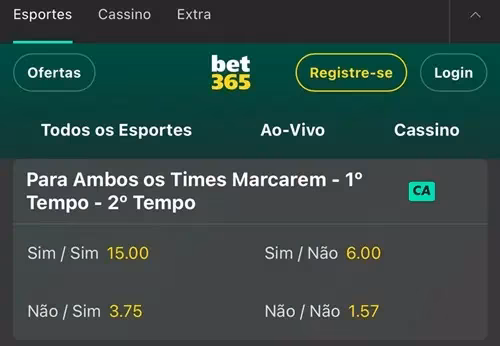 Captura de tela do mercado de Para Ambos os Times Marcarem - 1&ordm; tempo e 2&ordm; tempo na Bet365