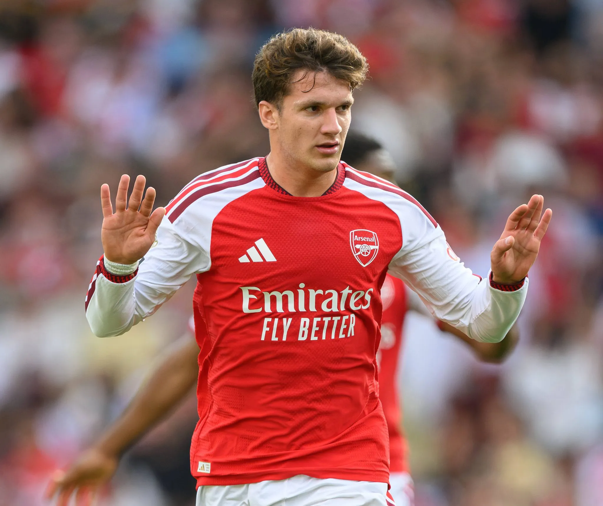 Tzolis em jogo do Arsenal na Premier League
