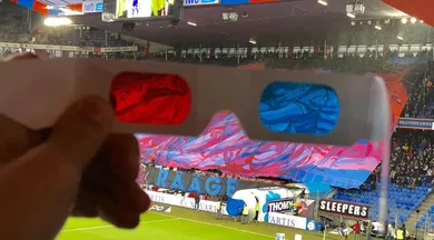 O Basel criou um bandeir&atilde;o simplesmente genial: 2-em-1, vis&iacute;vel apenas com &oacute;culos 3-D