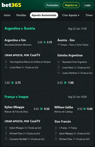 Apostas aumentadas di&aacute;rias da bet365 na Copa do Mundo 2026