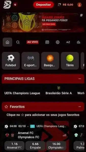 P&aacute;gina inicial do cat&aacute;logo esportivo da Bateubet com filtro de ligas e modalidades esportivas