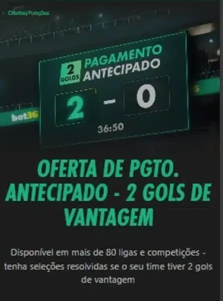Breve explica&ccedil;&atilde;o de como o Pagamento Antecipado 2 Gols da Bet365 funciona
