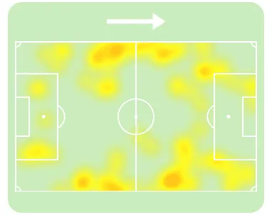 Mapa de atua&ccedil;&atilde;o de Wesley contra o Viktoria Plzen