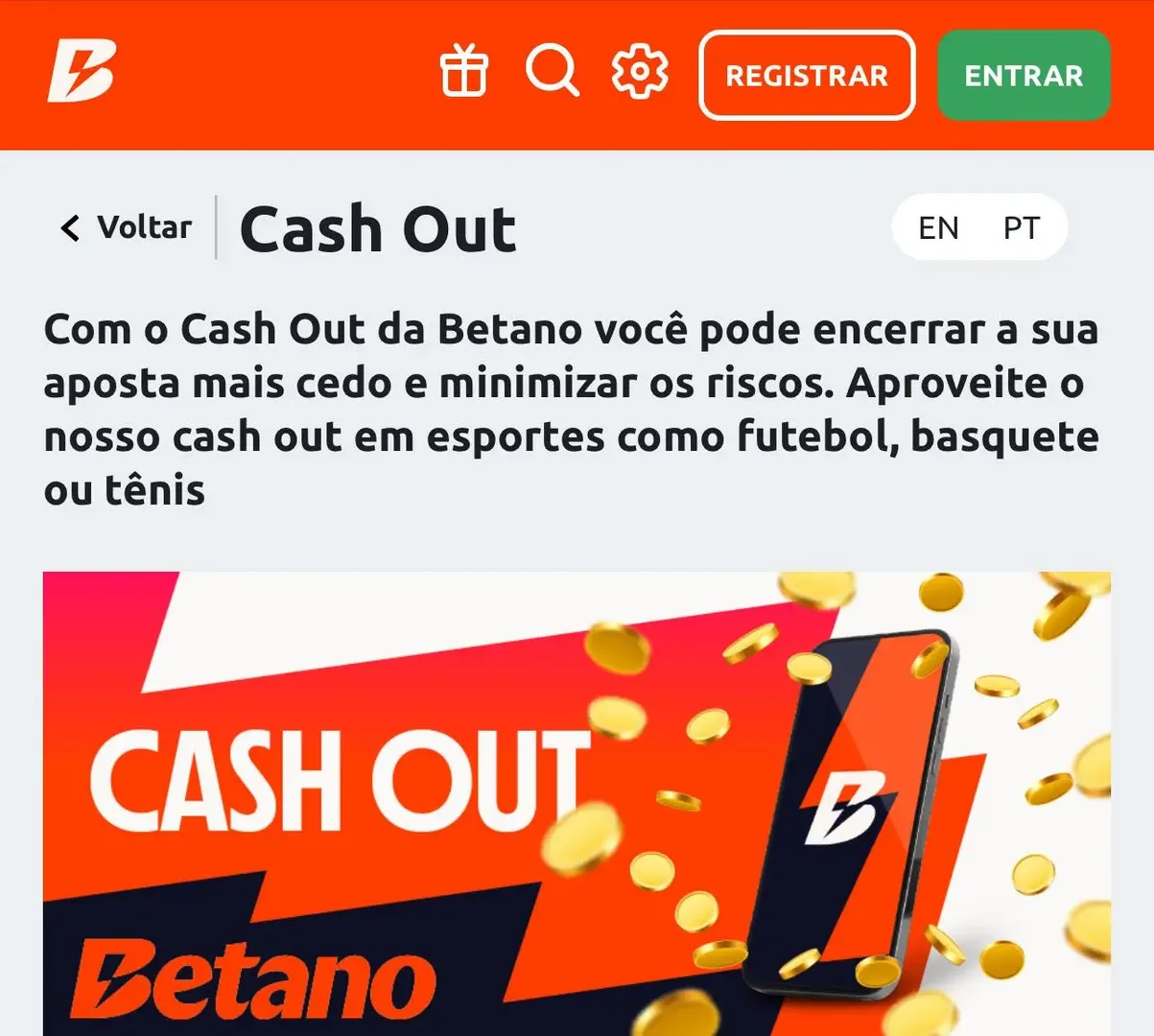 Cash out est&aacute; dispon&iacute;vel na Betano em esportes como futebol, basquete ou t&ecirc;nis