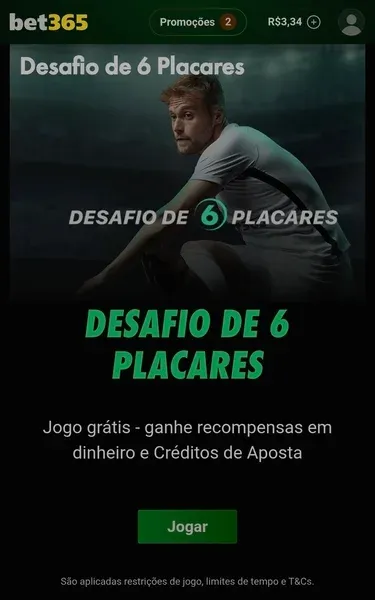 Banner promocional do Desafio 6 Placares, da bet365
