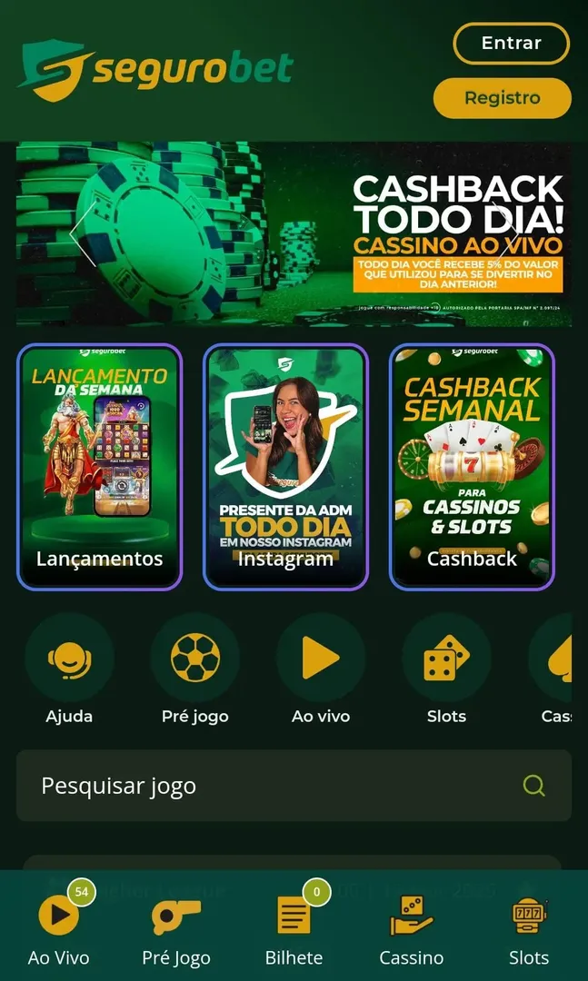 Captura de tela da home da Segurobet, casa de apostas segura e confi&aacute;vel.
