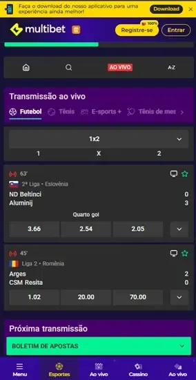 Captura de tela da p&aacute;gina de streaming em esportes da Multibet